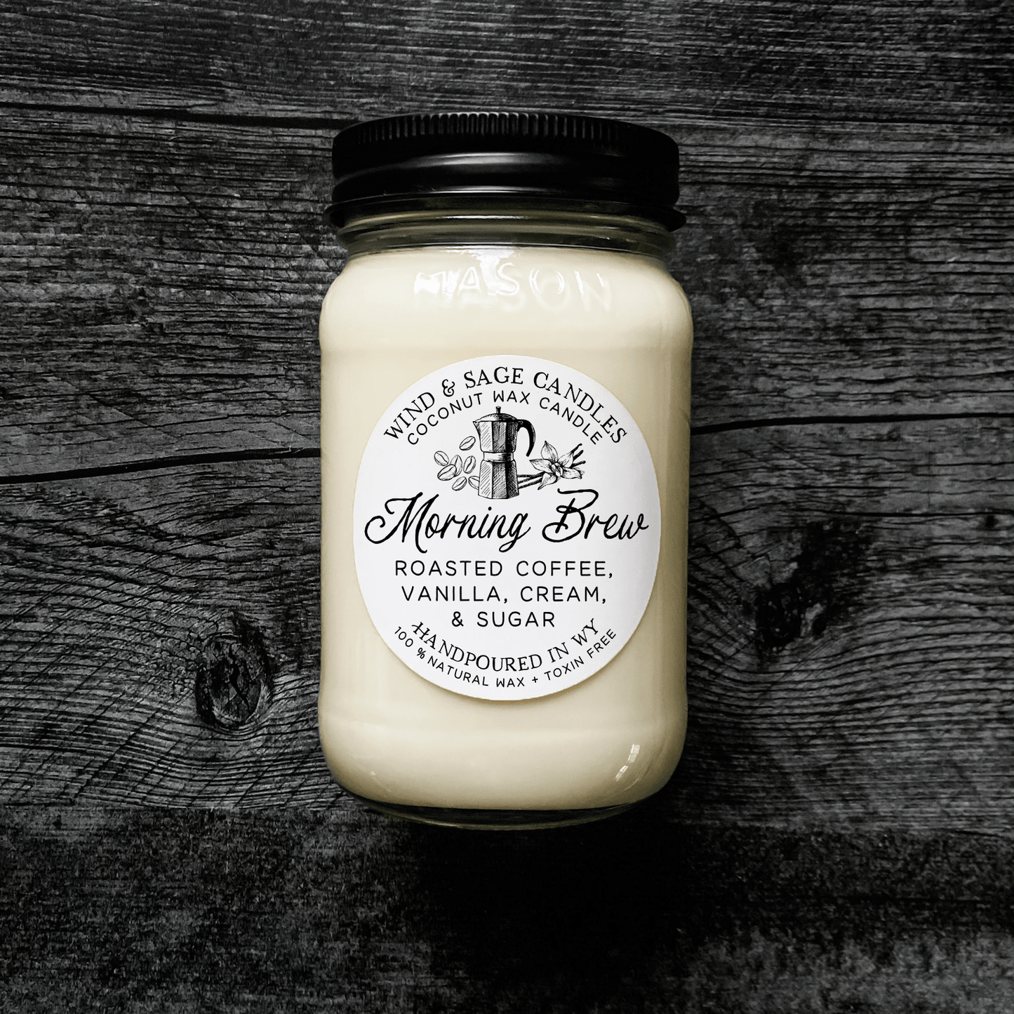 Morning Brew Mason Jar Candle, 100% Natural Wax