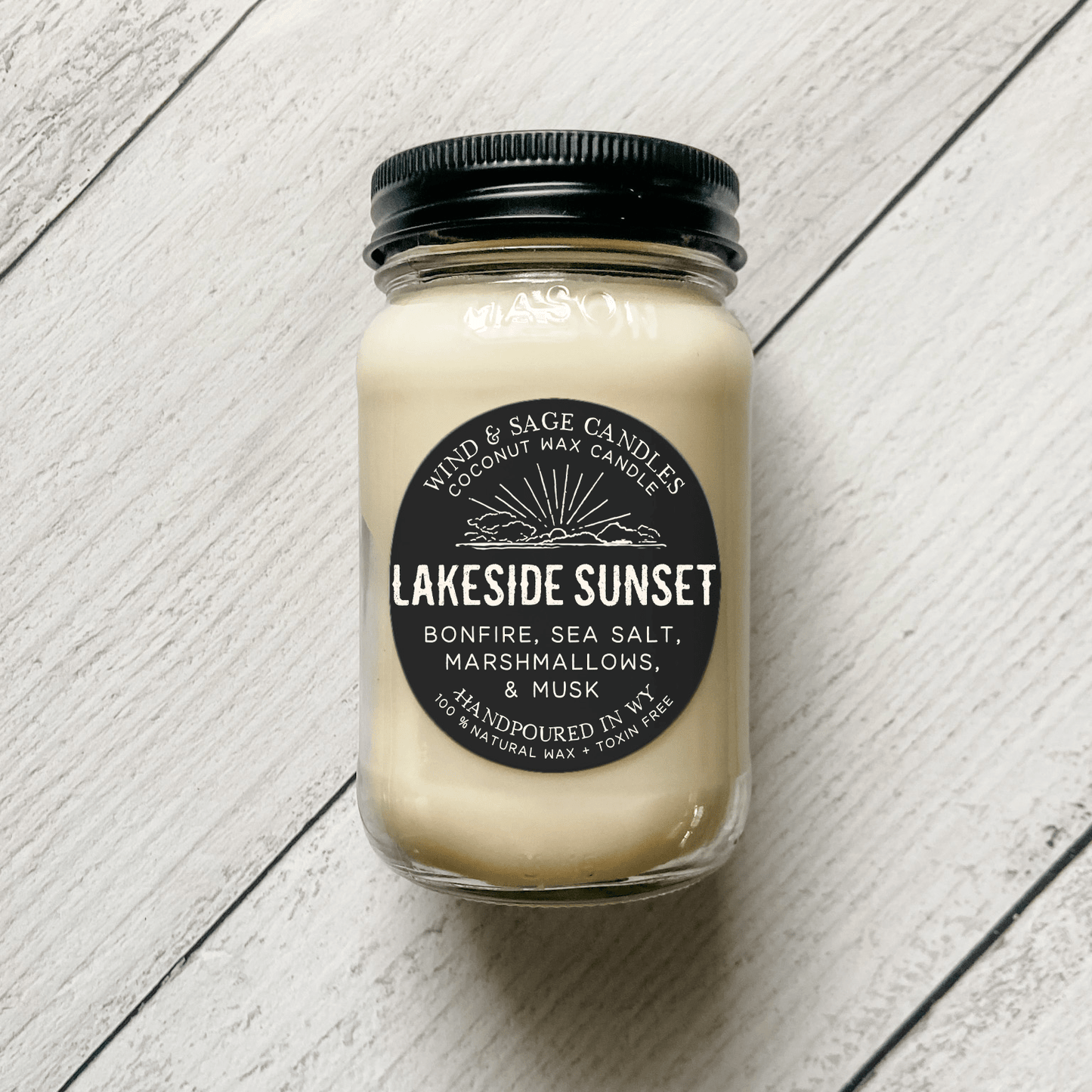 Lakeside Sunset, Mason Jar Candle, 100% Natural Wax