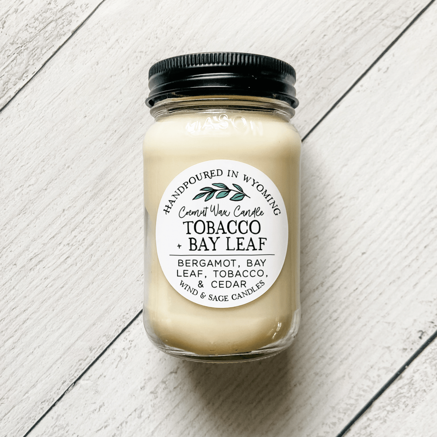 Tobacco + Bay Leaf Mason Jar Candle