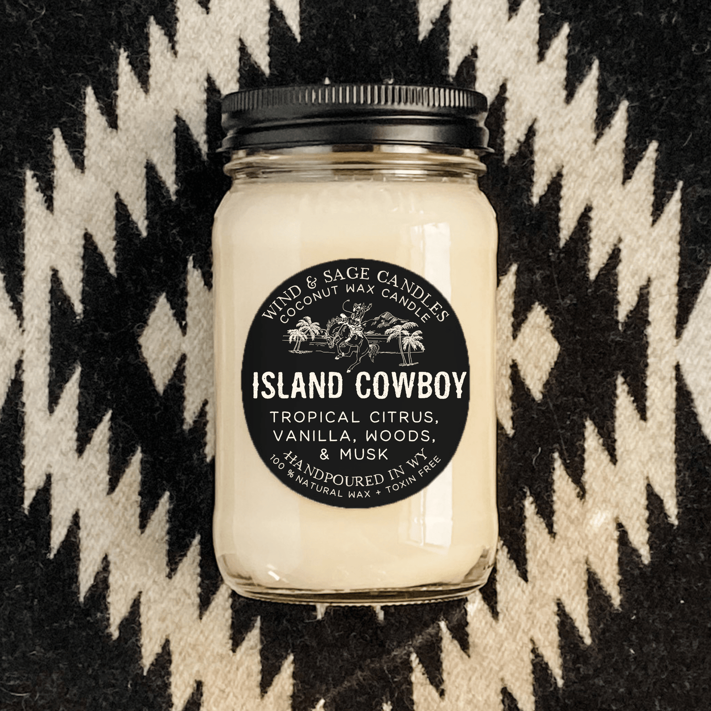 Island Cowboy Mason Jar Candle, 100% Natural Wax