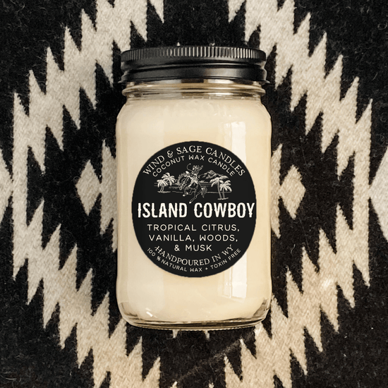 Island Cowboy Mason Jar Candle, 100% Natural Wax
