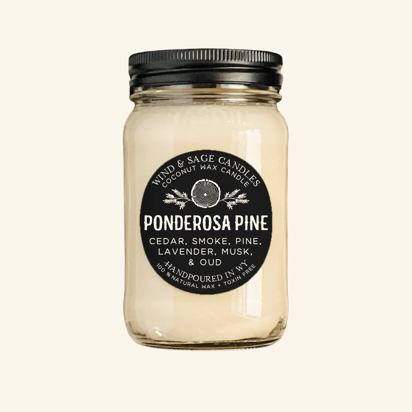 Ponderosa Pine Mason Jar Candle, 100% Natural Wax