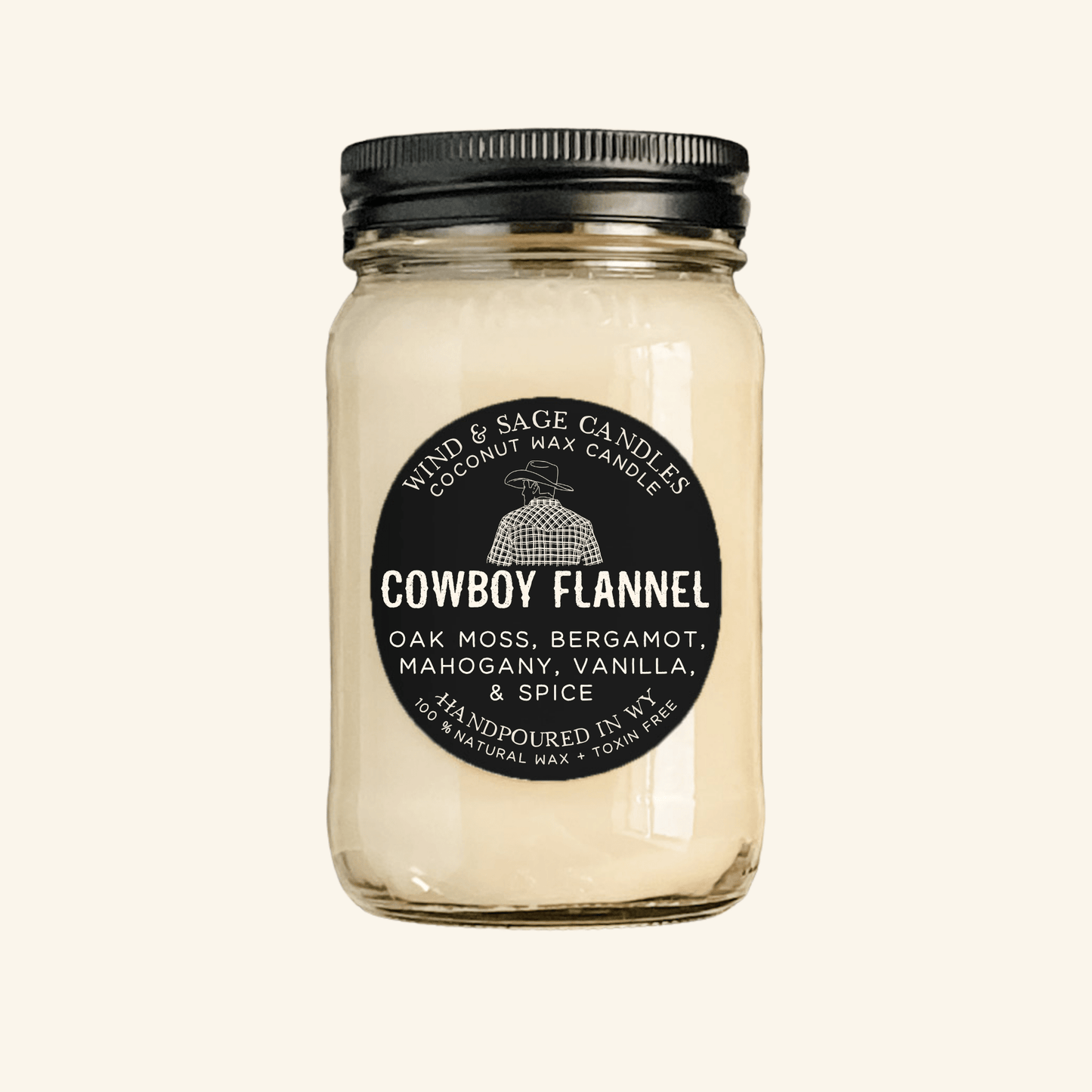 Cowboy Flannel Mason Jar Candle, 100% Natural Wax
