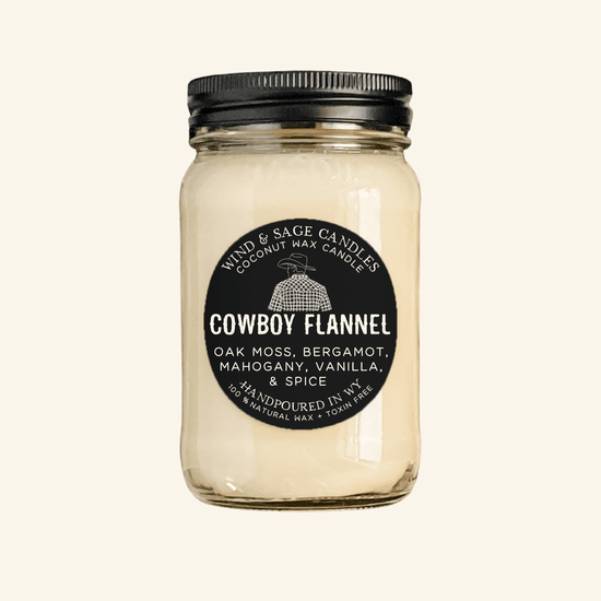 Cowboy Flannel Mason Jar Candle, 100% Natural Wax