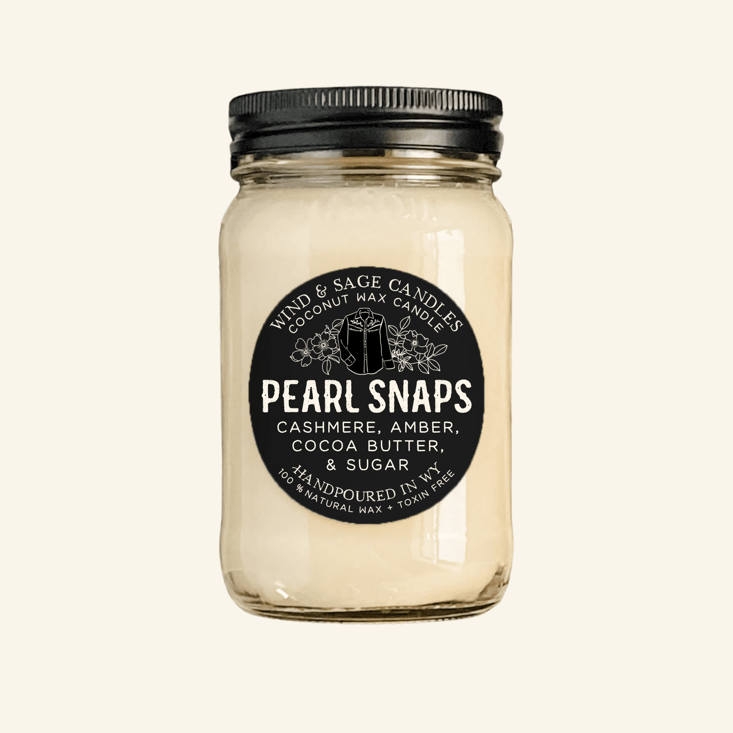 Pearl Snaps Mason Jar Candle, 100% Natural Wax