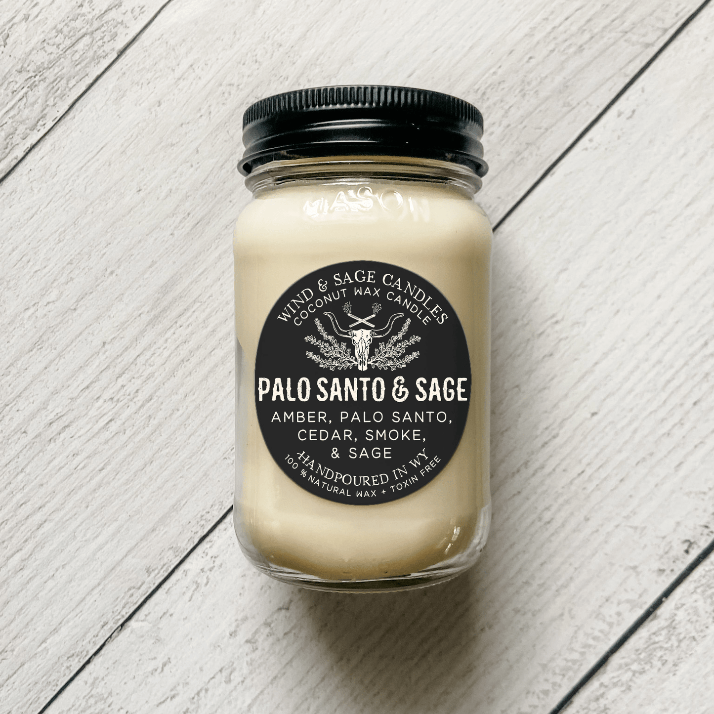Palo Santo & Sage Mason Jar Candle, 100% Natural Wax