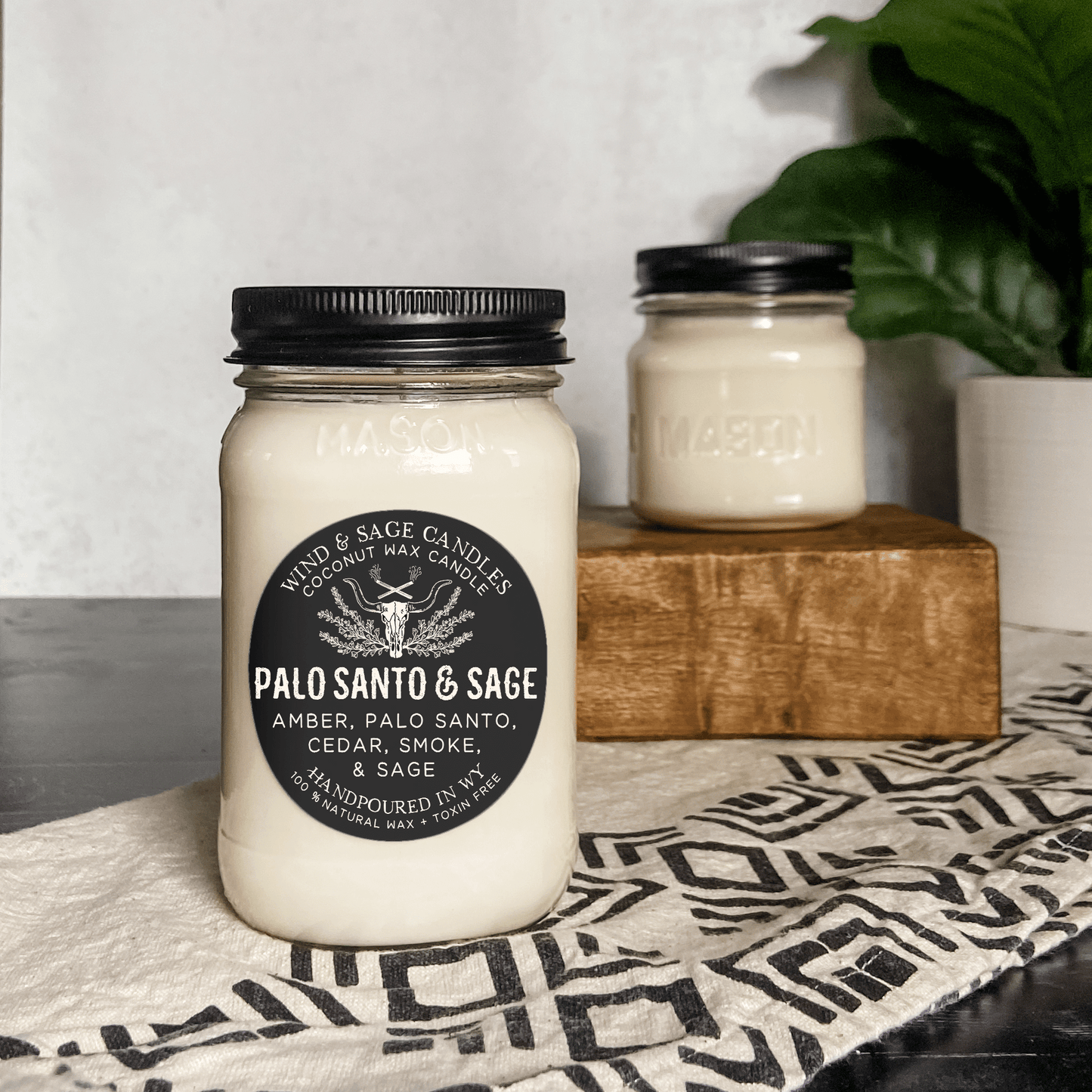 Palo Santo & Sage Mason Jar Candle, 100% Natural Wax