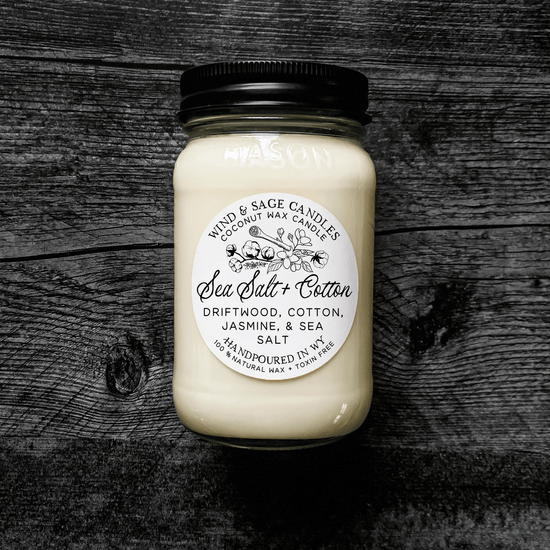 Sea Salt + Cotton Mason Jar Candle, 100% Natural Wax