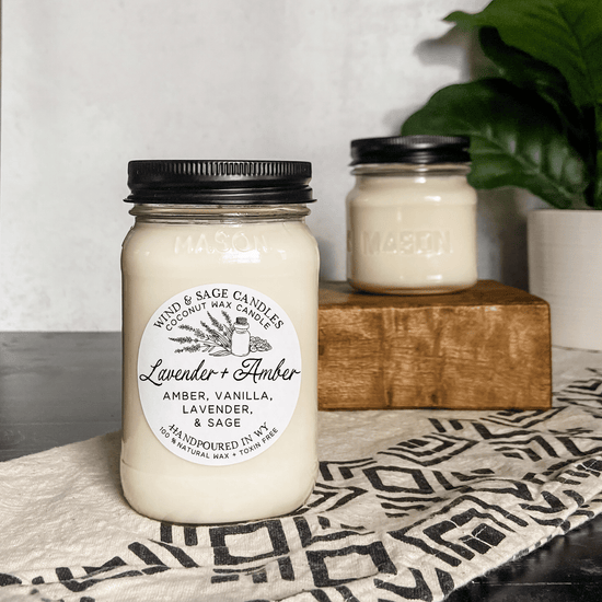Lavender + Amber Mason Jar Candle, 100% Natural Wax
