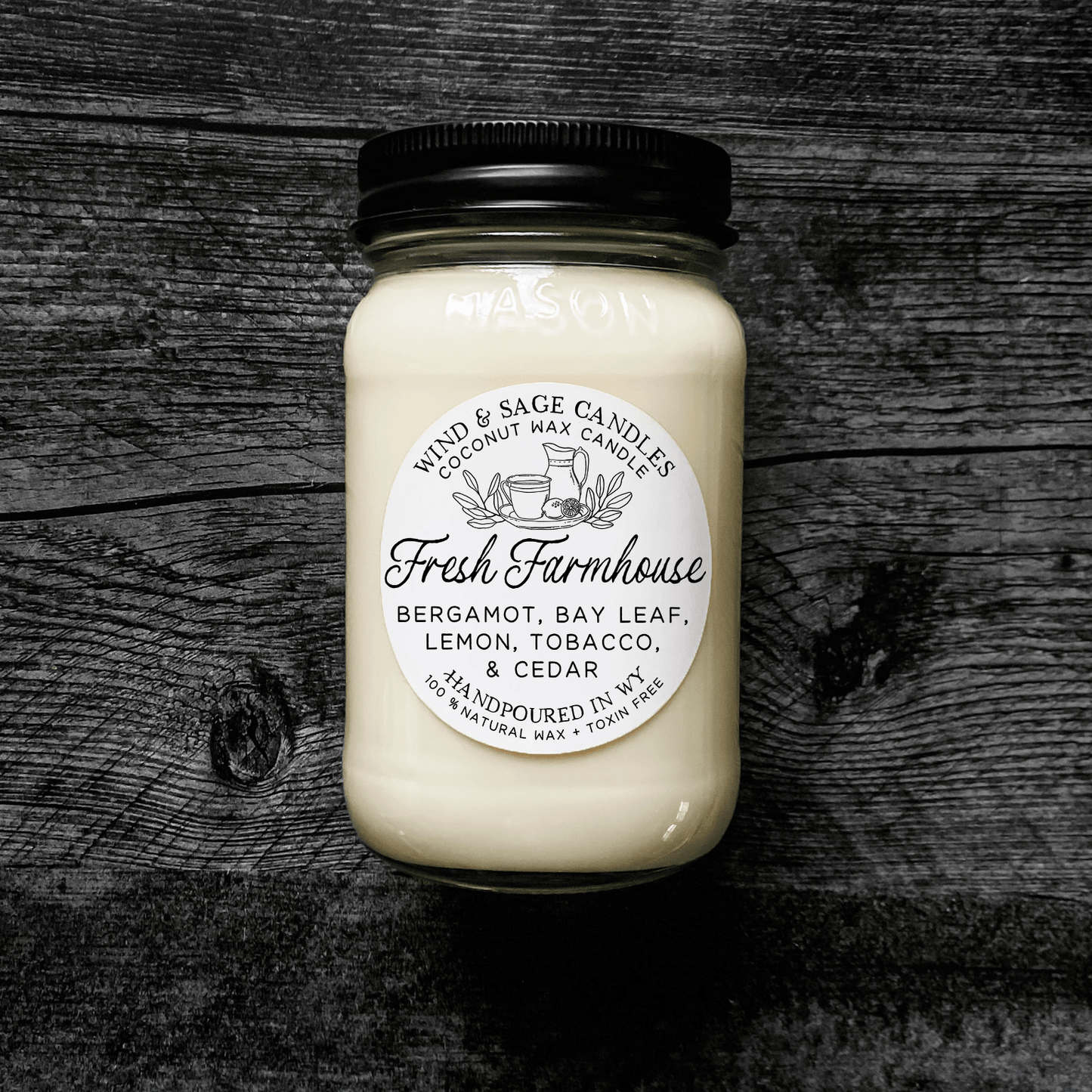 Fresh Farmhouse Mason Jar Candle, 100% Natural Wax