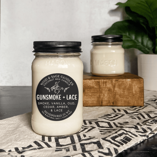 Gunsmoke & Lace Mason Jar Candle, 100% Natural Wax