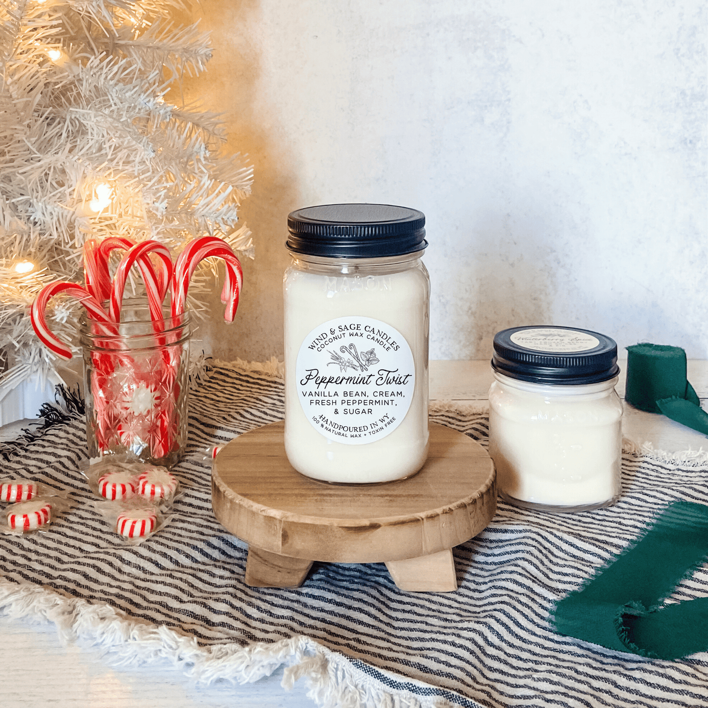 Peppermint Twist Mason Jar Candle, 100% Natural Wax