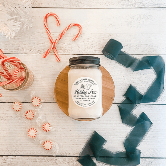 Holiday Pear Mason Jar Candle, 100% Natural Wax