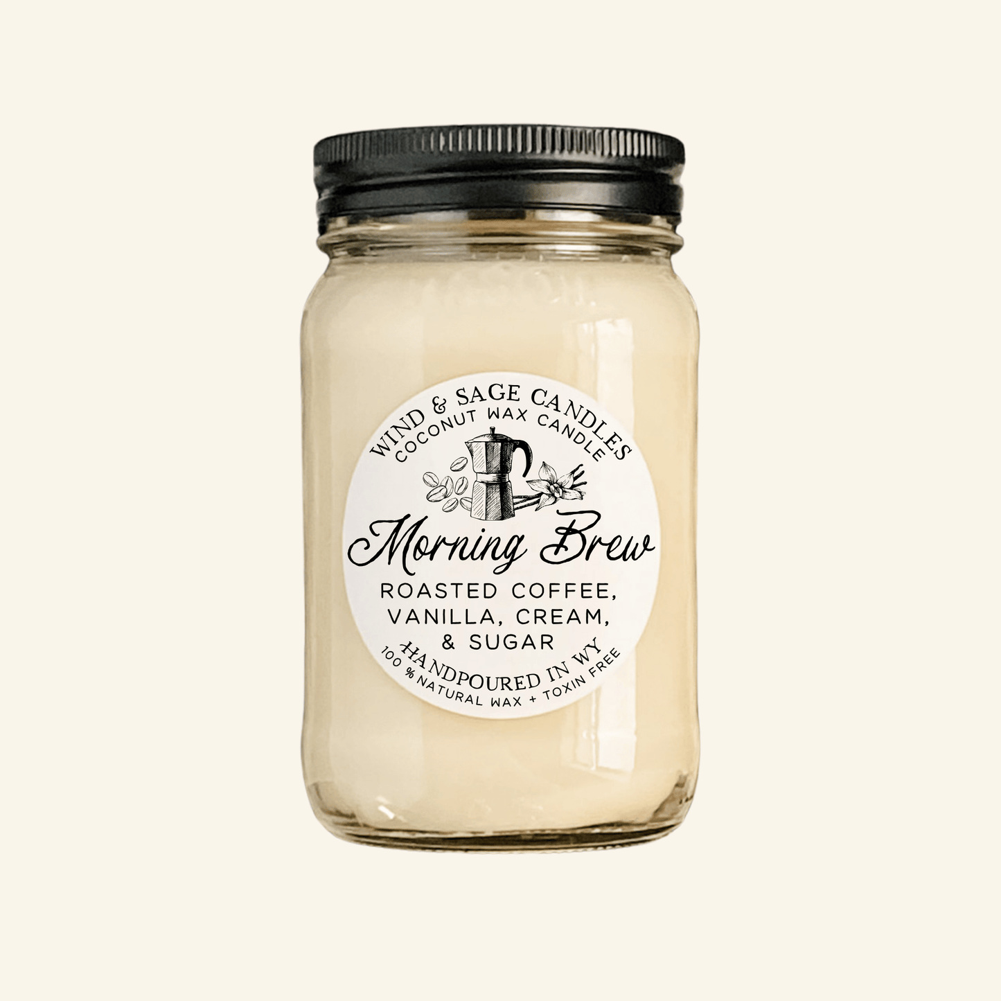 Morning Brew Mason Jar Candle, 100% Natural Wax