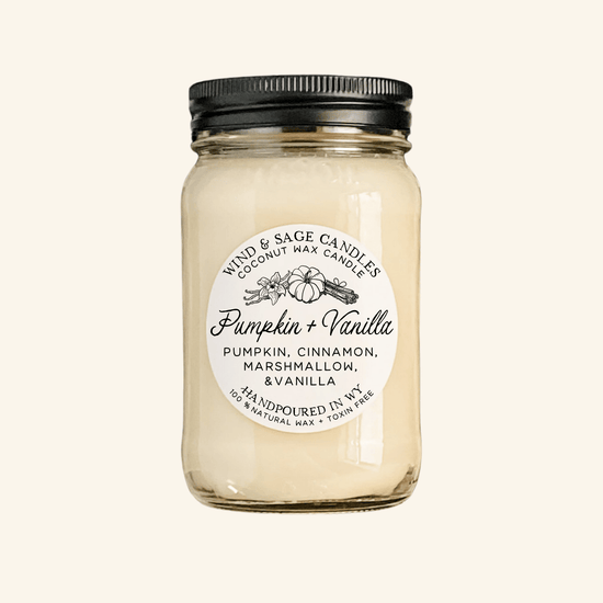 Pumpkin + Vanilla Mason Jar Candle, 100% Natural Wax