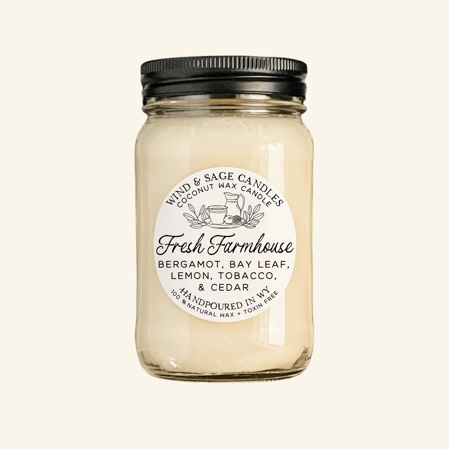 Fresh Farmhouse Mason Jar Candle, 100% Natural Wax