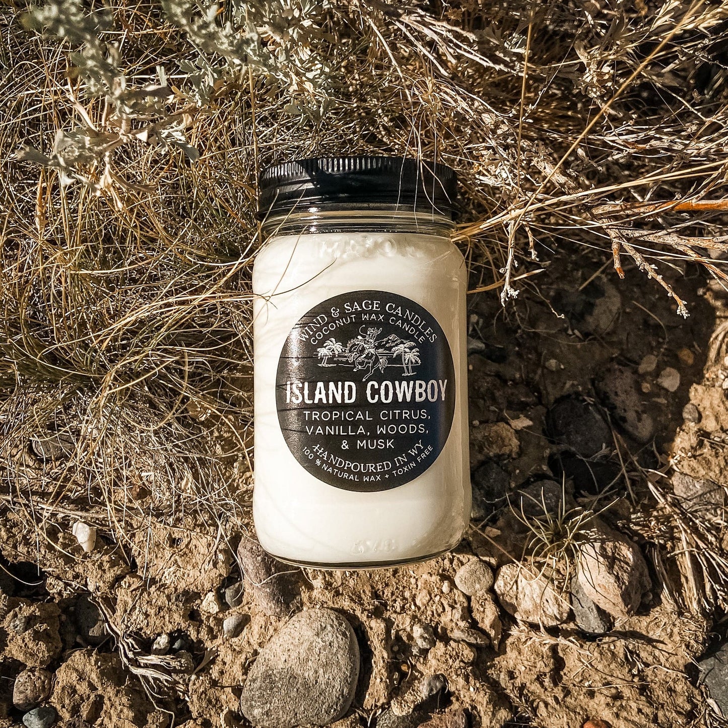 Island Cowboy Mason Jar Candle, 100% Natural Wax