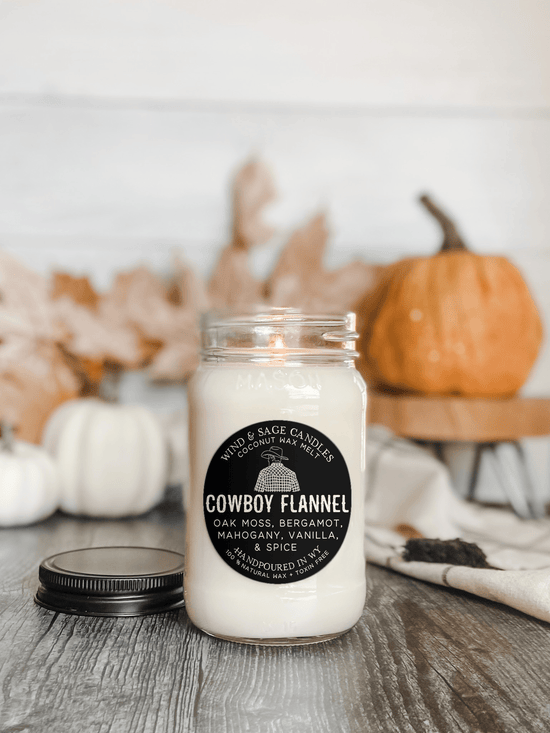 Cowboy Flannel Mason Jar Candle, 100% Natural Wax